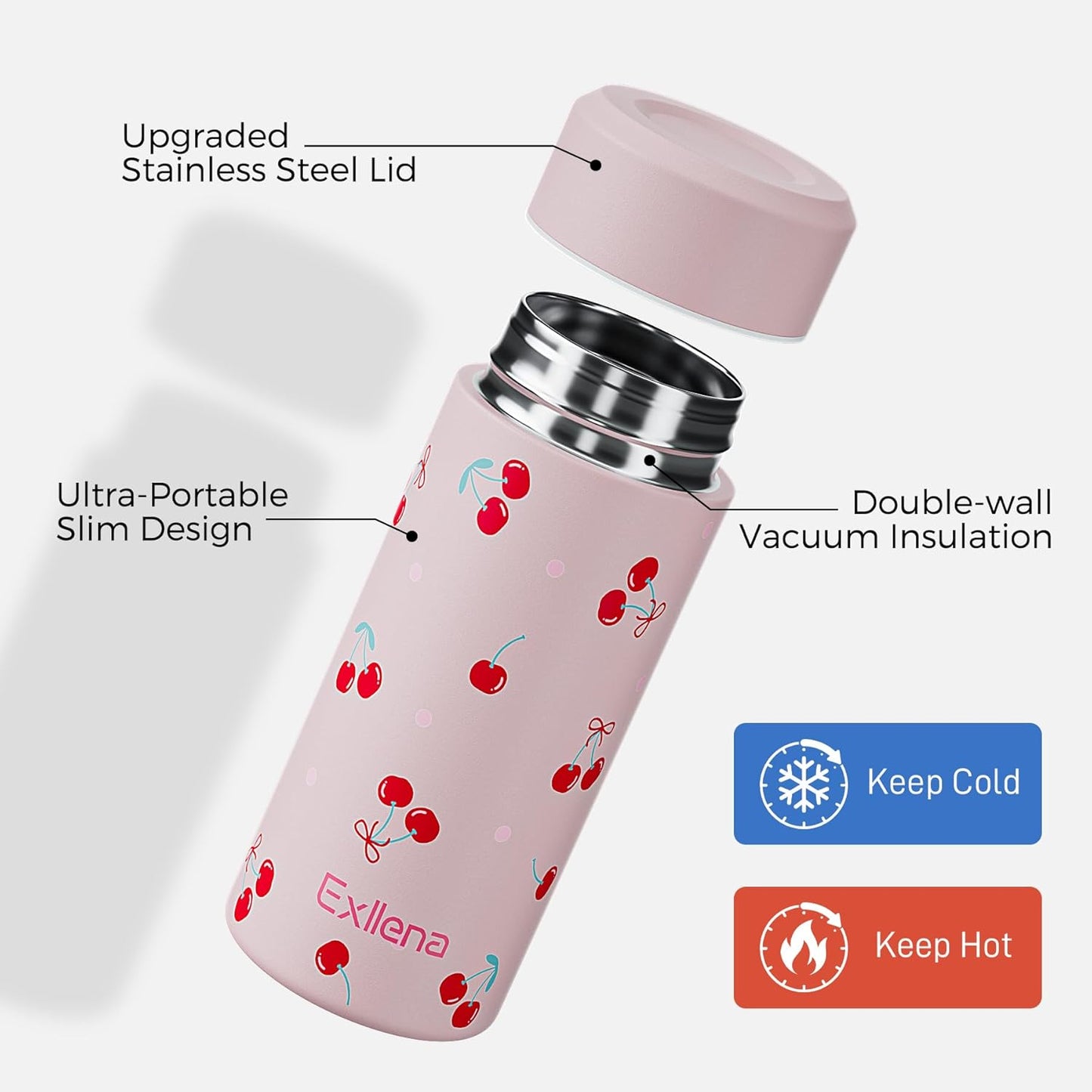 【Upgraded】Exllena Small Insulated Water Bottle 12 oz/350ml– Mini Insulated Water Bottle for Hot & Cold Drinks, Perfect Small Water Bottle for Travel, Purse...(Greyish Blue)