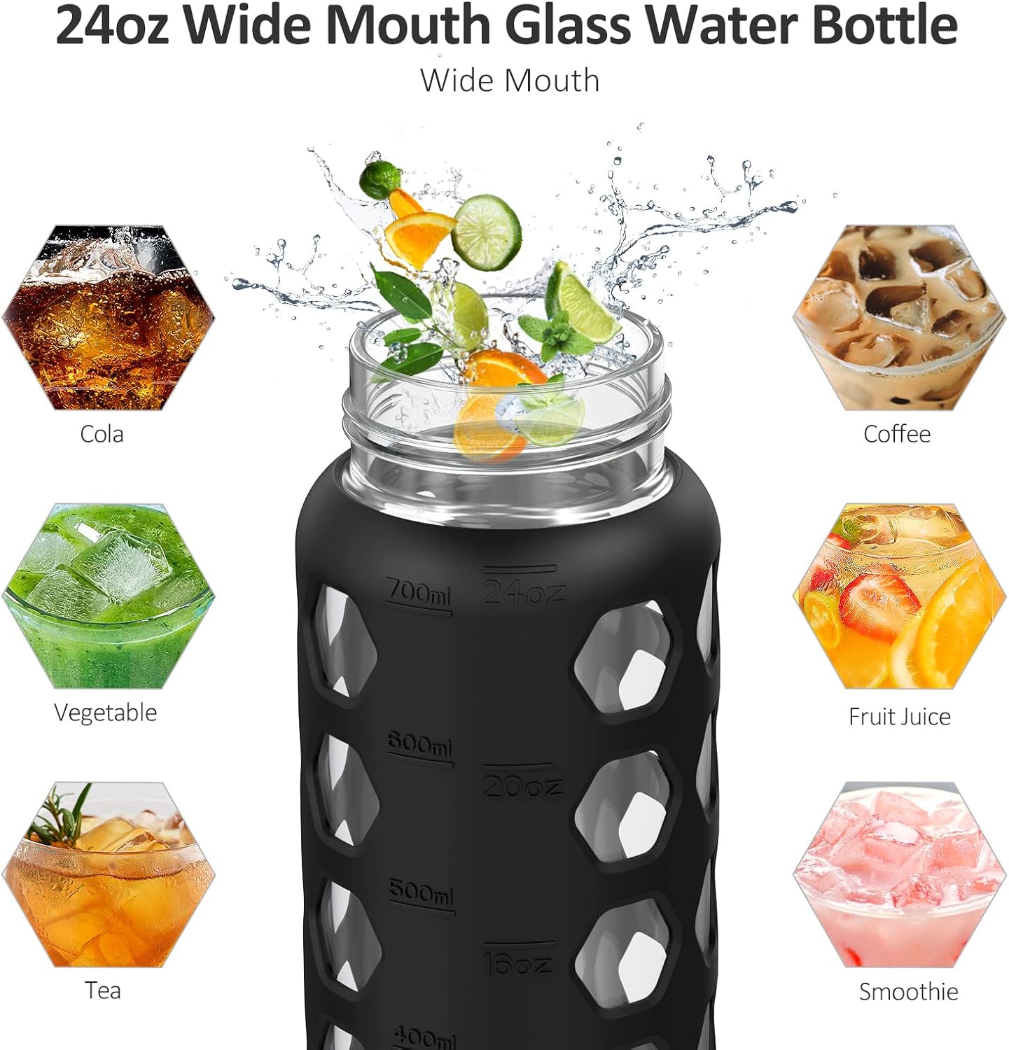 MUKOKO Glass Water Bottles, 32oz Glass Tumbler with Straw, Drinking Bottles with 2 Lids-Handle Spout Lid&Bamboo Straw Lid, Motivational Water Bottle with Time Marker and Silicone Sleeve, 1 Pack-Olive