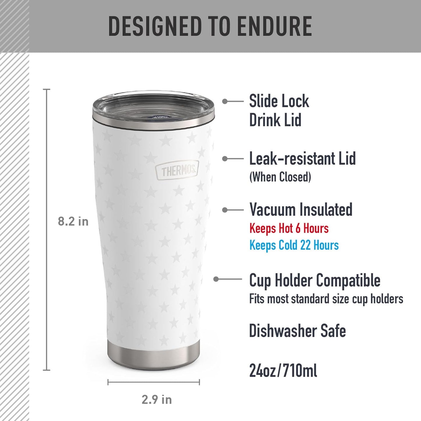 THERMOS ICON SERIES, Stainless Steel Tumbler with Slide Lock, 18 Ounce, Mystic Navy