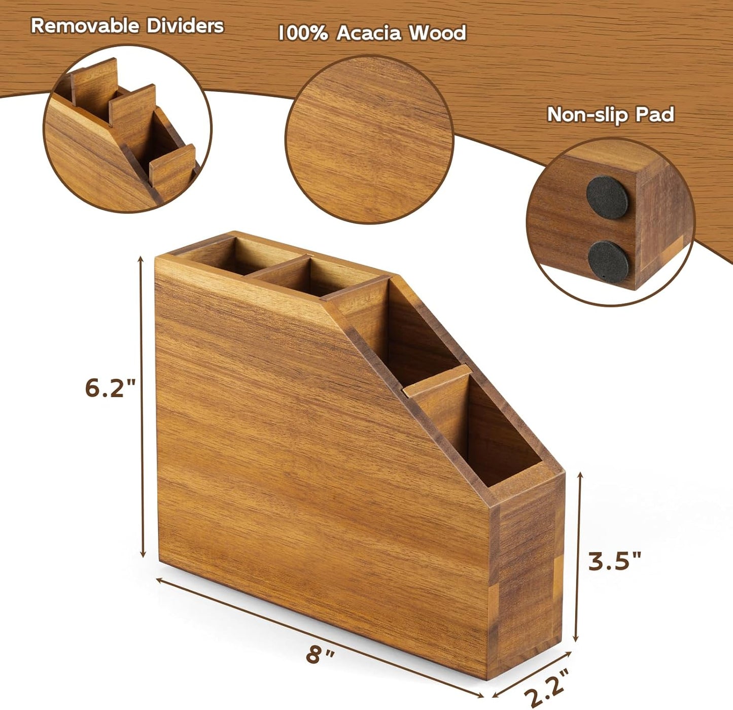 Straw Holder, Acacia Wood Straws Organizer, Cupboard Reusable Straws Dispenser for Kitchen Counter