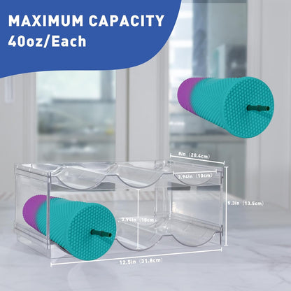 Stackable Water Bottle Organizer for Cabinet, Plastic Bottle Holder Designed for Starbucks Studded Tumblers up to 40oz, Plastic Cup Holder&Wine Rack for Pantry,Cupboard- 2 Layers Hold 6 Bottles
