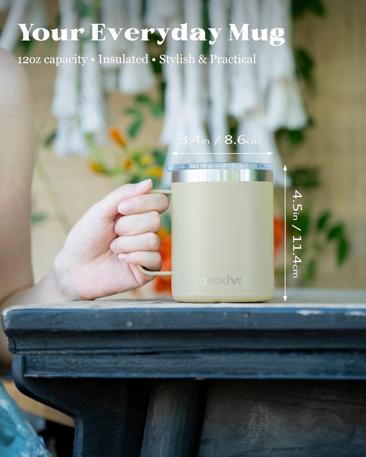 12oz Insulated Coffee Mug with Lid – Includes Two Lids, Stainless Steel Coffee Travel Mug with Handle, Double Wall Vacuum Insulated Camping Mug for Home, Office & Outdoor, Navy Blue