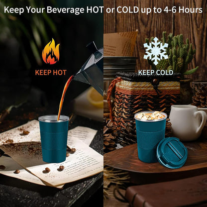 YINBAOGE Insulated Travel Coffee Mug, Spill & Leak Proof, Portable To Go Camping Stainless Steel Coffee Tumbler, Reusable Thermal Coffee Cup with Lid for Hot & Cold Drinks (Black, 12 OZ)