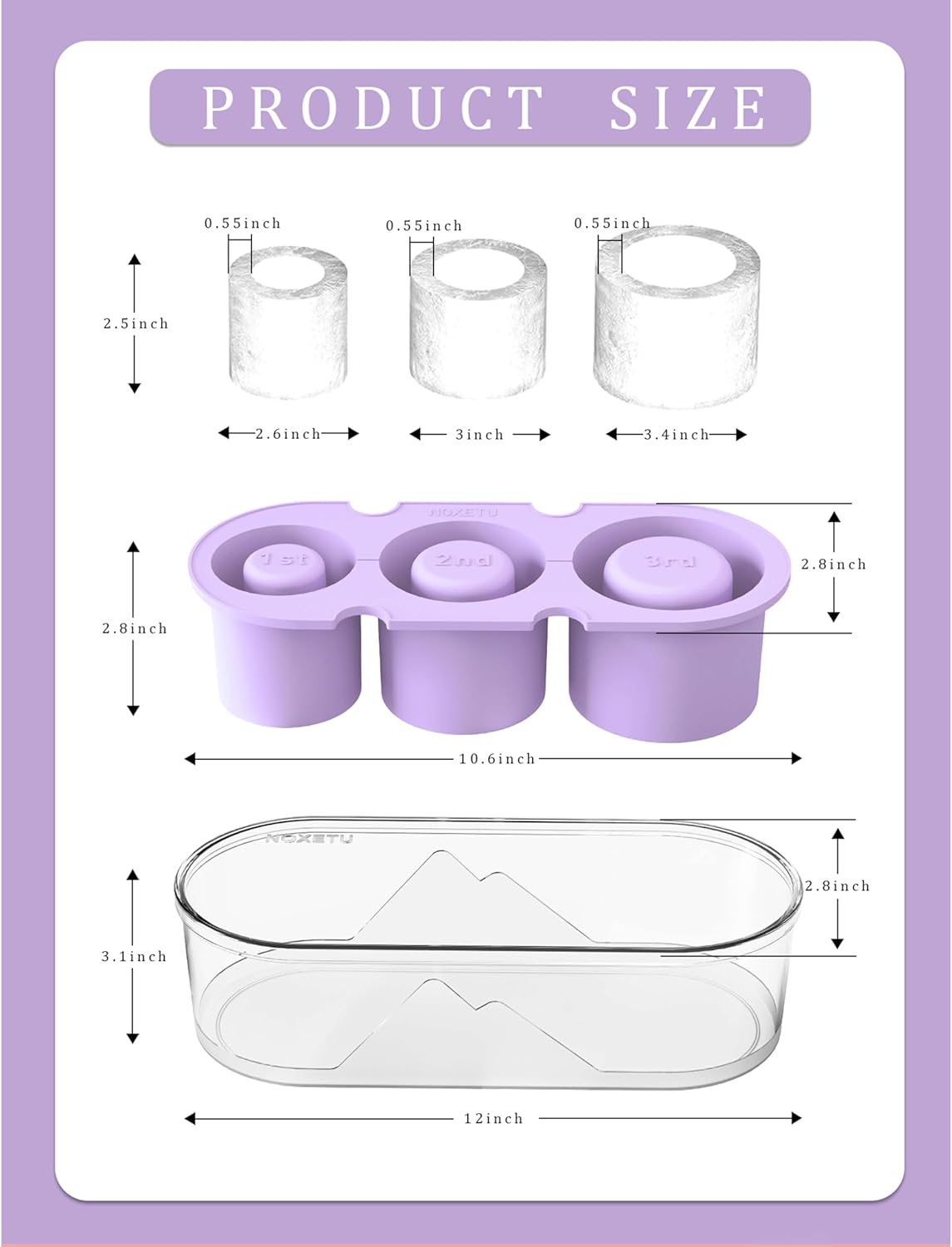 Ice Mold for Stanley Cup 30/40 Oz - Easy Fill and Release Without Touching Ice, Silicone Ice Cube Tray with Clear Lid and Bin for Freezer, Whiskey, Cocktail (Blue)