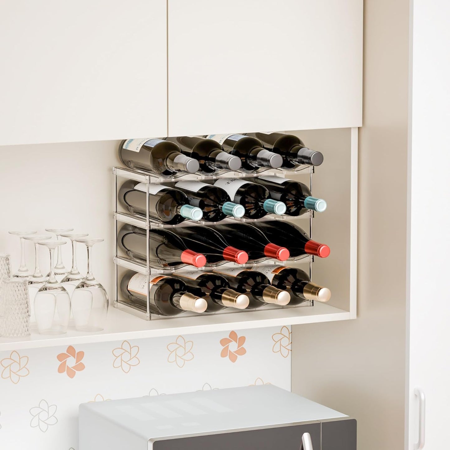 Yieach Larger Compartments Stackable Water Bottle Organizer for 40 oz Stanley Cup Holder,Yeti and Other Tumbler Organizer,3 Tier Wine Rack and Waterbottle Storage Rack for Kitchen Cabinets,Countertop