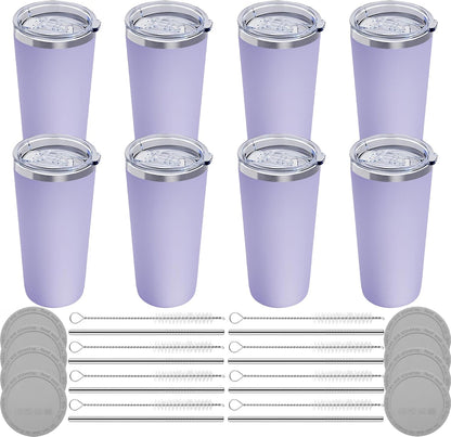 GGQ 20oz Travel Coffee Tumbler Food-Grade 304 Stainless Steel Vacuum Insulated Double Wall Leak-Proof Lid Reusable Straw Hot and Cold Drinks Cup Holder Friendly (Light Blue)