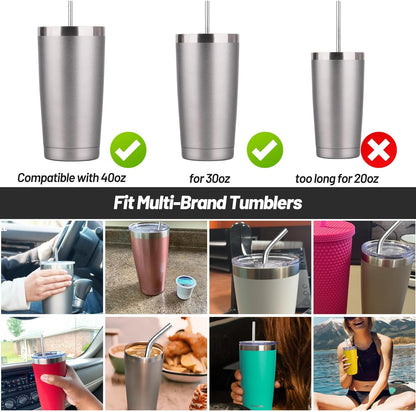 VEHHE Metal Straws Stainless Steel Straws Drinking Straws Reusable - 10.5" Ultra Long 4 + 1 - W/Cleaning Brush for 20/30 Oz for Yeti RTIC SIC Ozark Trail Tumblers (2 Straight|2 Bent|1 Brush)