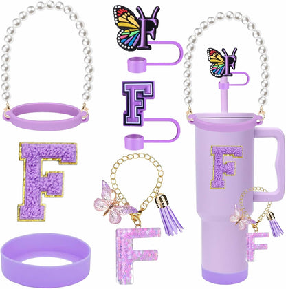 7pcs Cup Accessories for Stanley 30/40oz Tumbler, Handle Strap, Straw Cover, Silicone Boot, Letter Charm Stickers