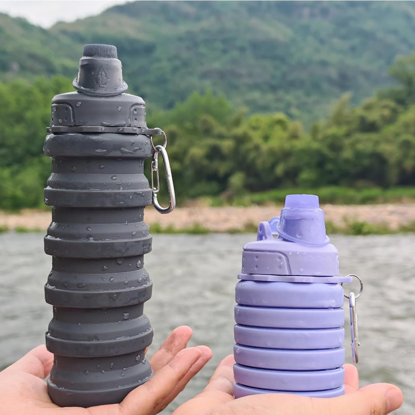 Collapsible Water Bottles Travel water bottle Sports Portable Sport Water Bottle Reusable Water Bottles comes with mountaineering Buckle 500ml silicone Water-proof camping water bottle