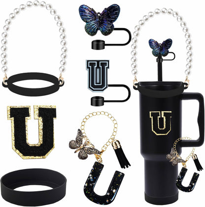 7pcs Cup Accessories for Stanley 30/40oz Tumbler, Handle Strap, Straw Cover, Silicone Boot, Letter Charm Stickers