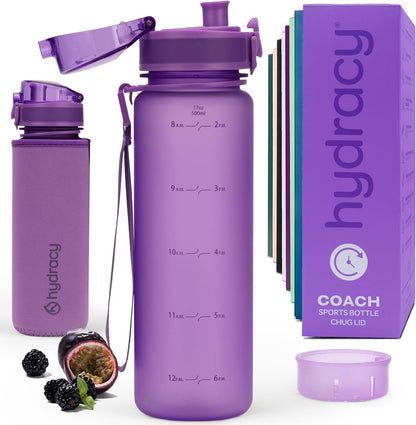 Hydracy Water Bottle with Time Marker -Large BPA Free Water Bottle & No Sweat Sleeve -Leak Proof Gym Bottle with Times to Drink - Ideal for Fitness Sports & Outdoors