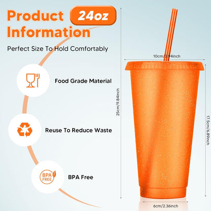 24 Pack Plastic Tumblers with Lids and Straw, Reusable Cups with Lids and Straws Colorful Cups for Cold Drink Iced Coffee, Plastic Tumbler Bulk for Party Birthday Gifts (24 oz, Stylish Colors)