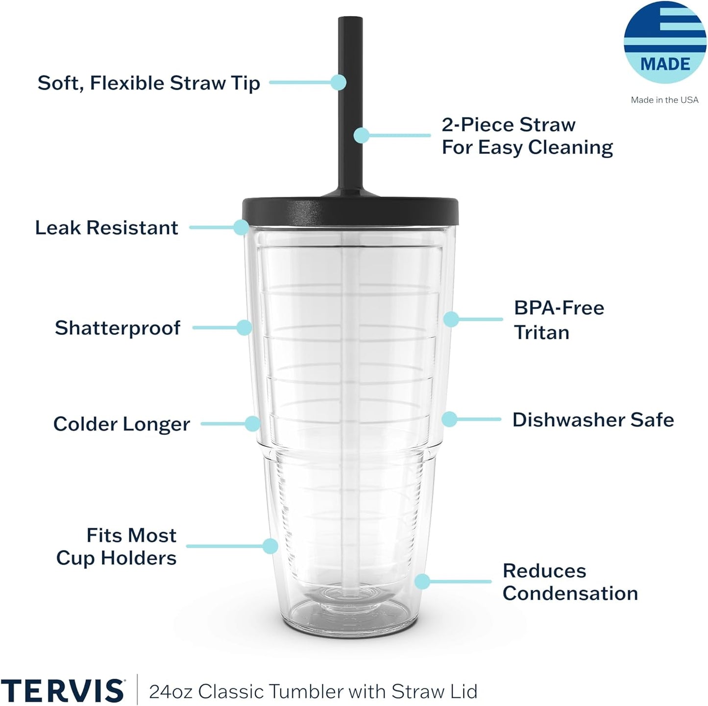 Tervis Venture Lite Pickleball - Spike Dink Ace Made in USA Double Walled Insulated Tumbler Travel Cup Keeps Drinks Cold & Hot, 24oz Water Bottle, Classic