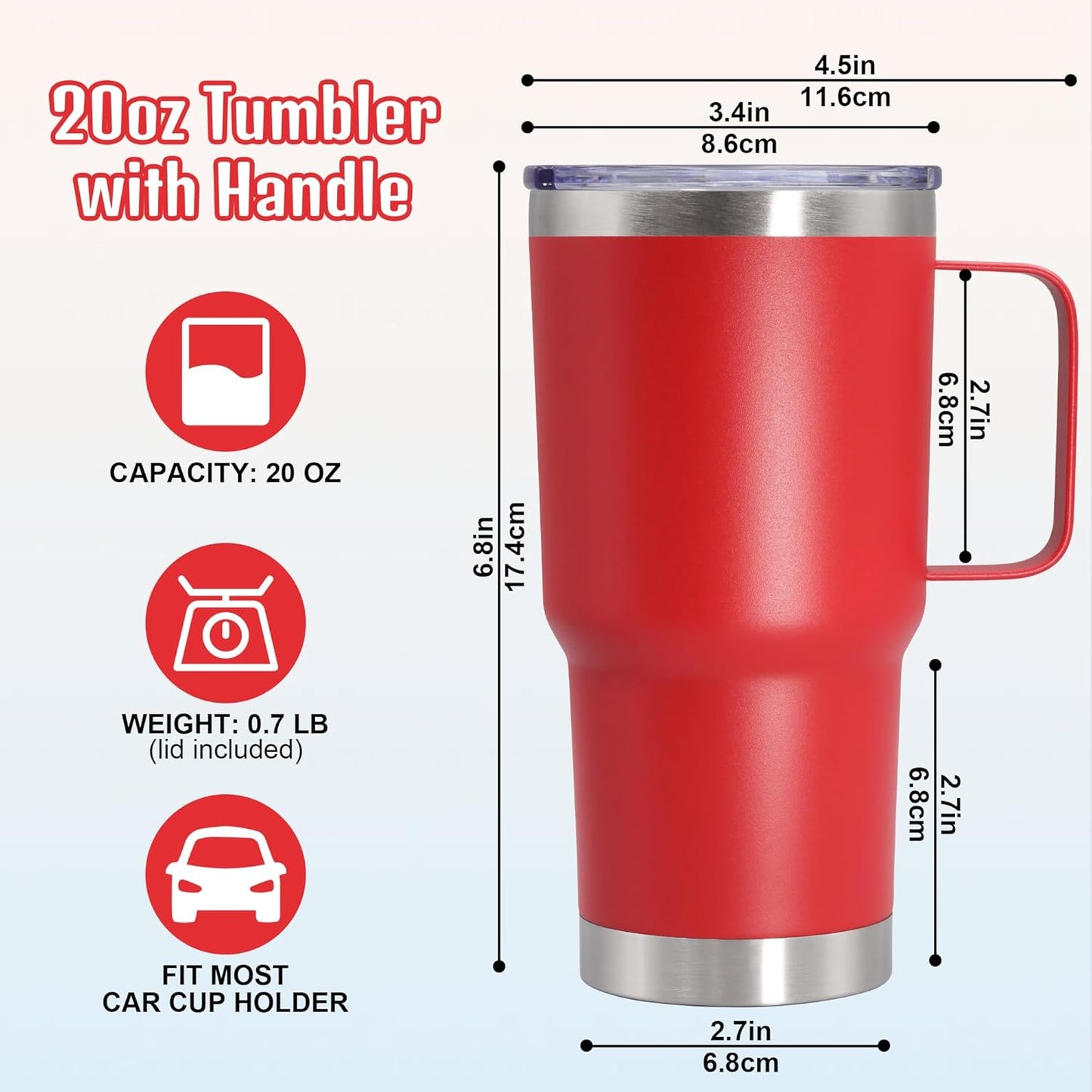 20 oz Tumbler with Handle and Lid, Stainless Steel Tumbler Insulated Travel Coffee Mug, Spill Proof Double Wall Vacuum Tumbler Cup Keep Drink Hot & Cold,White, 1 Pack