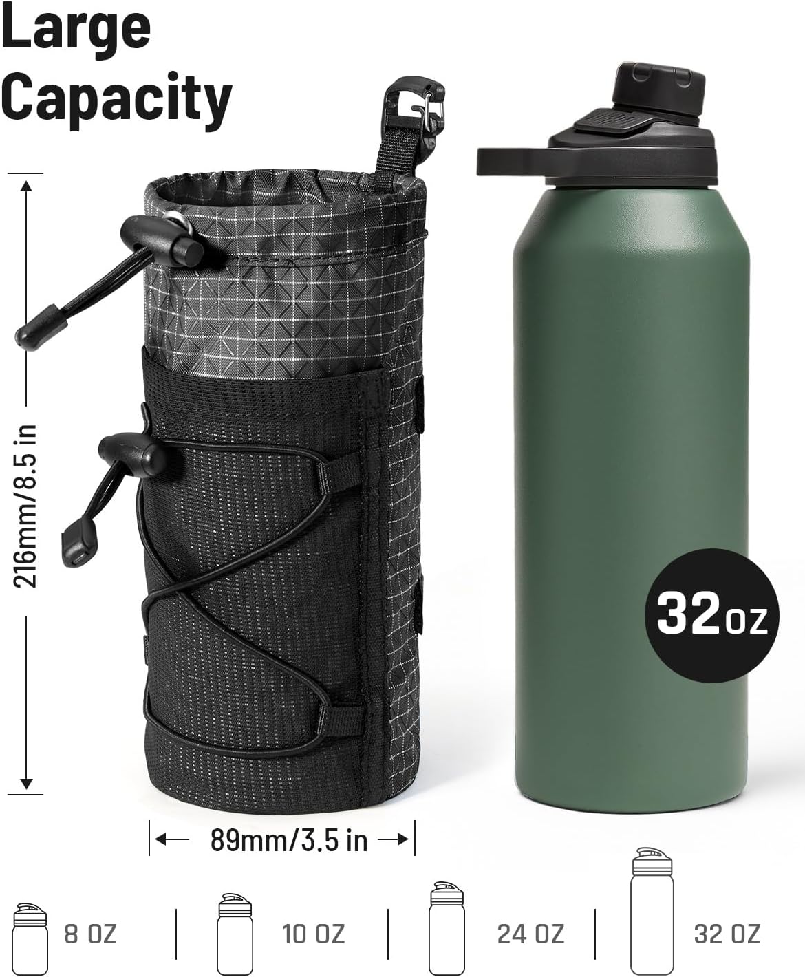Large Water Bottle Holder Pouch Bag, Backpack Water Bottle Holder Mesh Bag Carrier Fits for 10-32oz Bottles, Heavy-Duty Water Bottles Holder Accessories for Hiking, Sports, Travel, Outdoor