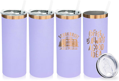 20 oz Skinny Tumblers Bulk, Stainless Steel Insulated Tumbler with Lids and Straws, Slim Double Wall Powder Coated Travel Coffee Mugs Reusable Cup for Hot Cold Drinks (Black,1 pack)