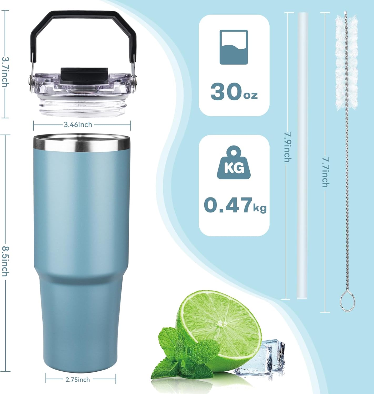 30oz Tumbler with Handle and Flip Straw Lid Double Wall Insulated Travel Coffee Mug Stainless Steel Vacuum Insulated Coffee Tumbler Cup for Hot and Cold Beverages,Leak-proof&BPA-free (30oz,Black)