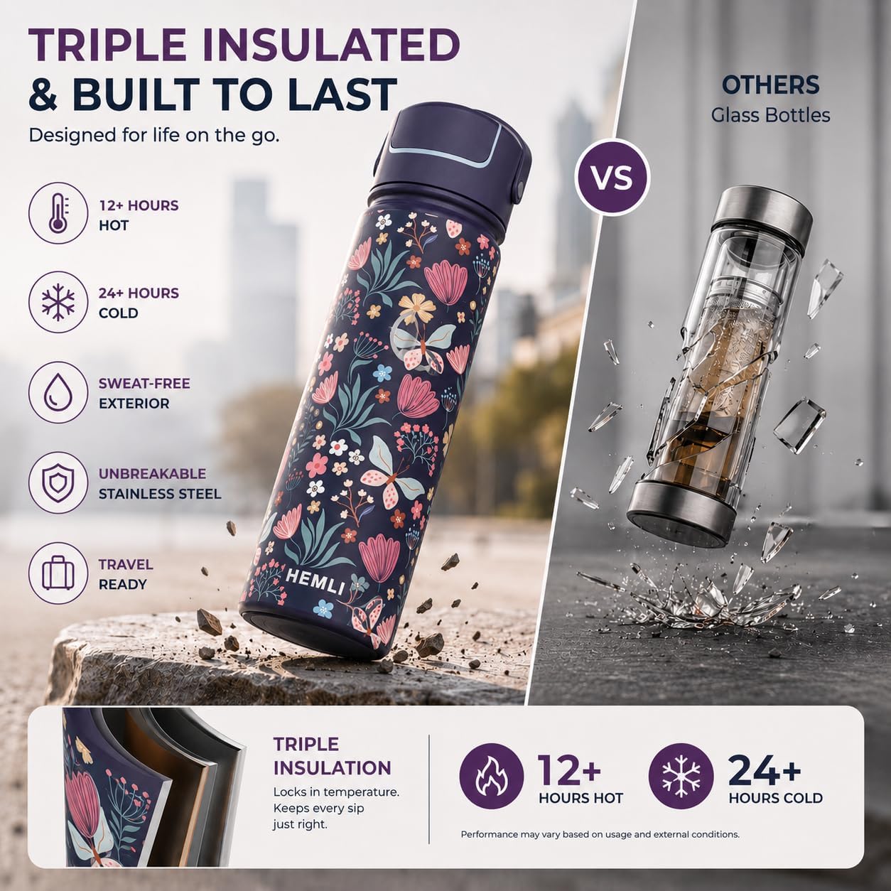 22 oz Ceramic Lined Tea Infuser Travel Tumbler, Micro-Mesh Stainless Steel Infuser, Pure Taste Ceramic Interior, Triple Insulated 12hr Hot Cold, Dual Sip & Straw Lid, Scratch-Resistant