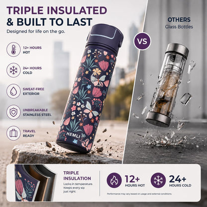 22 oz Ceramic Lined Tea Infuser Travel Tumbler, Micro-Mesh Stainless Steel Infuser, Pure Taste Ceramic Interior, Triple Insulated 12hr Hot Cold, Dual Sip & Straw Lid, Scratch-Resistant