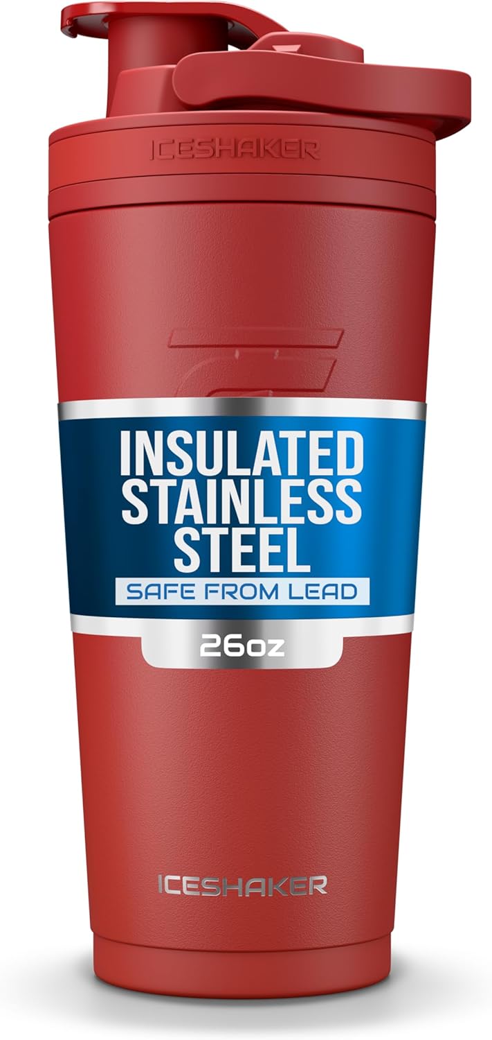 Ice Shaker Insulated Stainless Steel Shaker Bottle | 26oz, Black | Cold for 30+ Hours | Insulated Cup with Twist-on Agitator | Odor-Free Bottle for Protein Shakes, Water, Smoothies, Cocktails