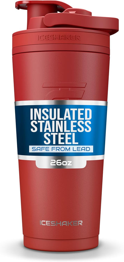 Ice Shaker Insulated Stainless Steel Shaker Bottle | 26oz, Black | Cold for 30+ Hours | Insulated Cup with Twist-on Agitator | Odor-Free Bottle for Protein Shakes, Water, Smoothies, Cocktails