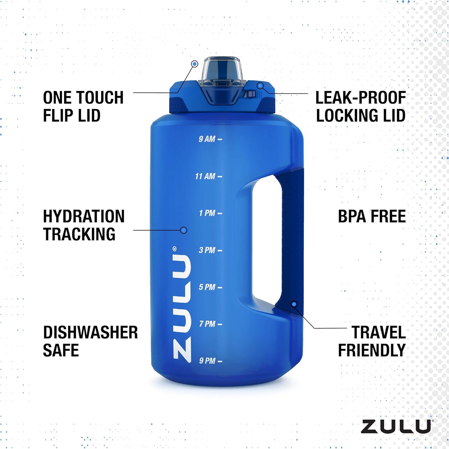 ZULU Goals 64oz Half Gallon Plastic Water Bottle with Straw and Time Marker | Large Reusable Jug with Handle and Leak Proof Lid for All Day Hydration, Gym and Outdoors, Gift Ready, Violet
