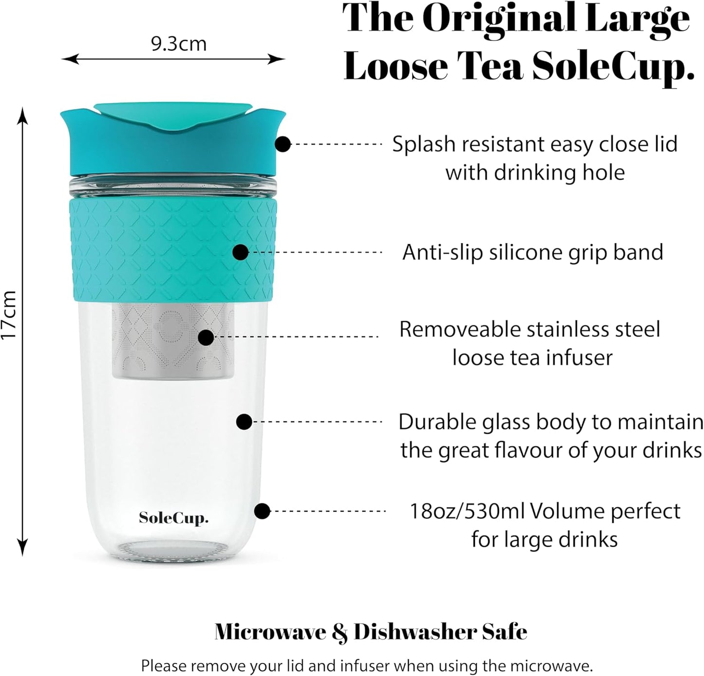 Travel Mug Loose Tea Infuser - Detachable Tea Strainer with Spillproof Lid - BPA-Free Reusable Glass Travel Coffee Cup with Silicone Band (Ice Cream, 12oz)