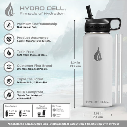 HYDRO CELL Stainless Steel Insulated Water Bottle with Straw - For Cold & Hot Drinks - Metal Vacuum Flask with Screw Cap and Modern Leakproof Sport Thermos for Adults (Neon 18oz)