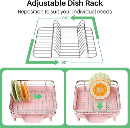 SAYZH Dish Drying Rack - Expandable Dish Rack for Kitchen Counter, Rust-Resistant Dish Drainer with Utensil Holder and Raised Guardrail, Kitchen Organizer for Cup and Bottle (Black)
