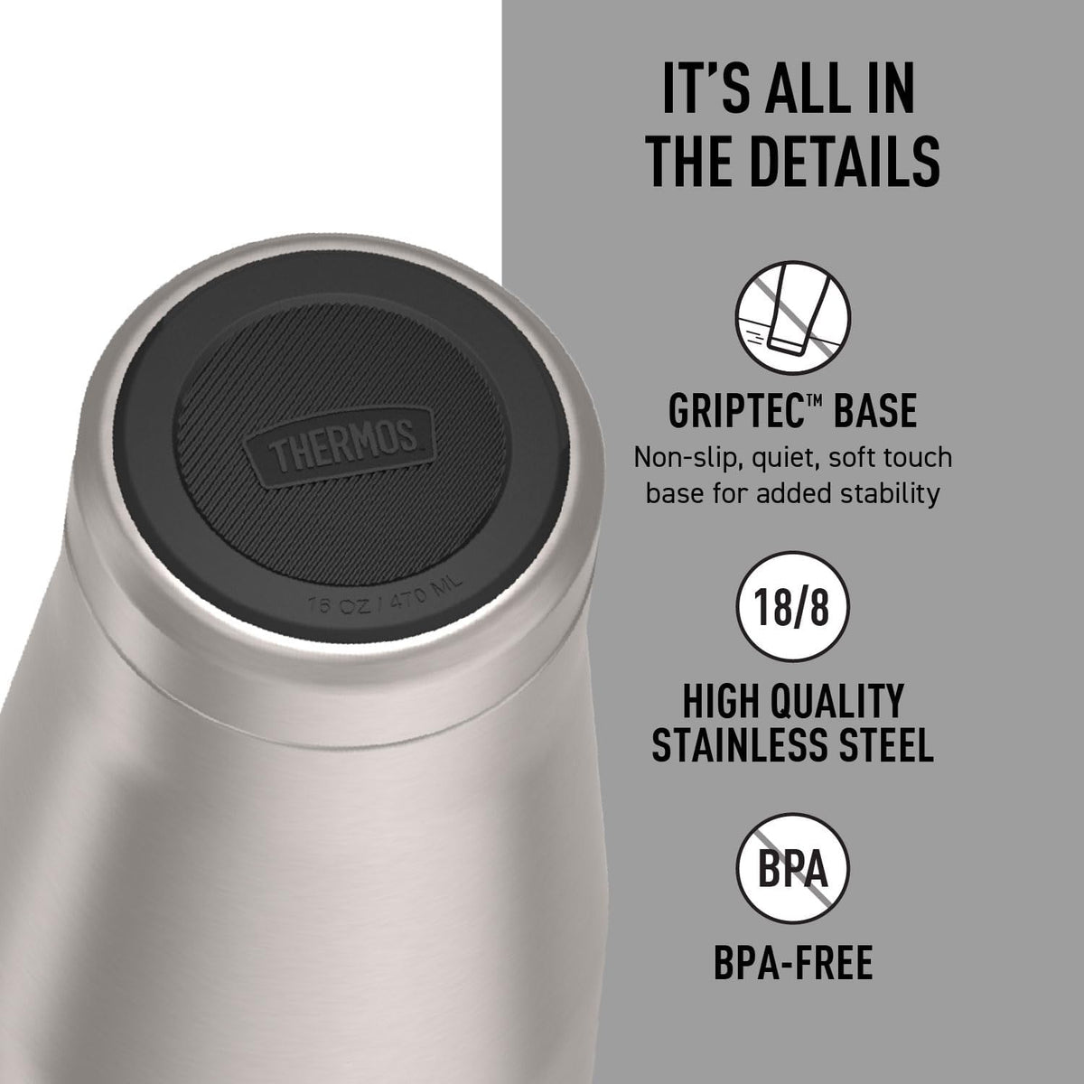ICON SERIES, Stainless Steel Tumbler, Matte Stainless Steel, 16 oz