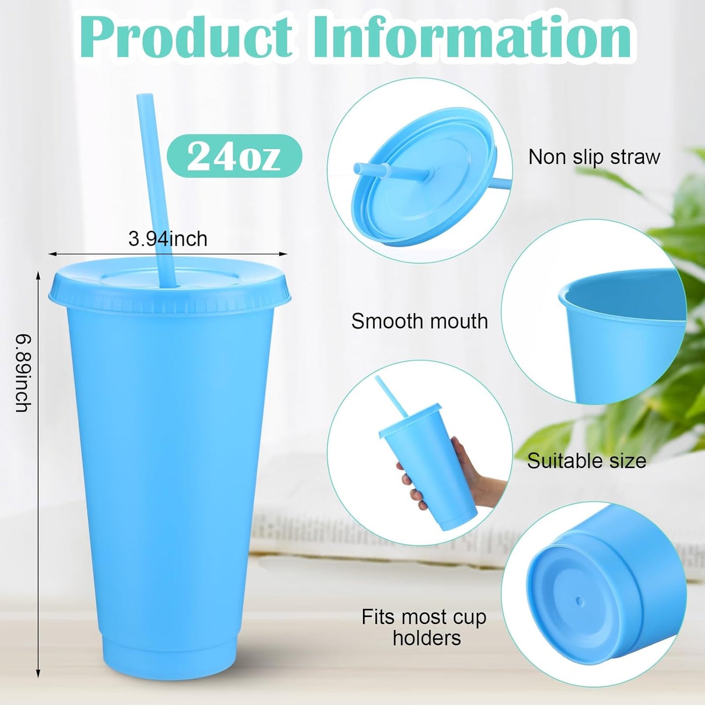 Honeydak 15 Pack Tumbler with Straw and Lid Bulk Cups for Gifts Water Bottle Iced Coffee Travel Mug Cup Reusable Plastic Tumblers for Party Birthdays 24-27 oz (Solid Color)