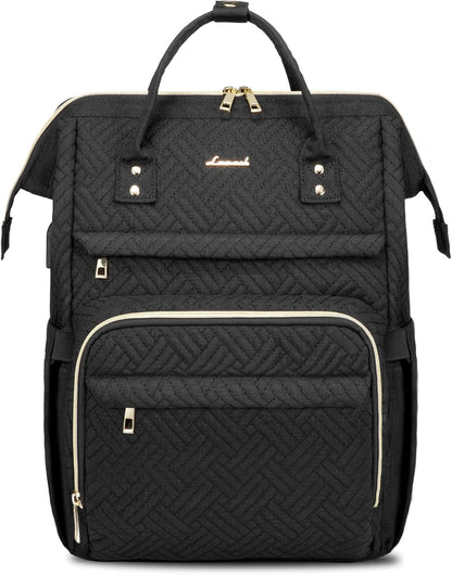 LOVEVOOK Laptop Backpack for Women with Giant Tumbler Holder Pocket,15.6 inch Waterproof Travel Backpack Purse Computer Laptop Bag,Professional Work College Nurse Teacher Backpack Casual Daypack,Black