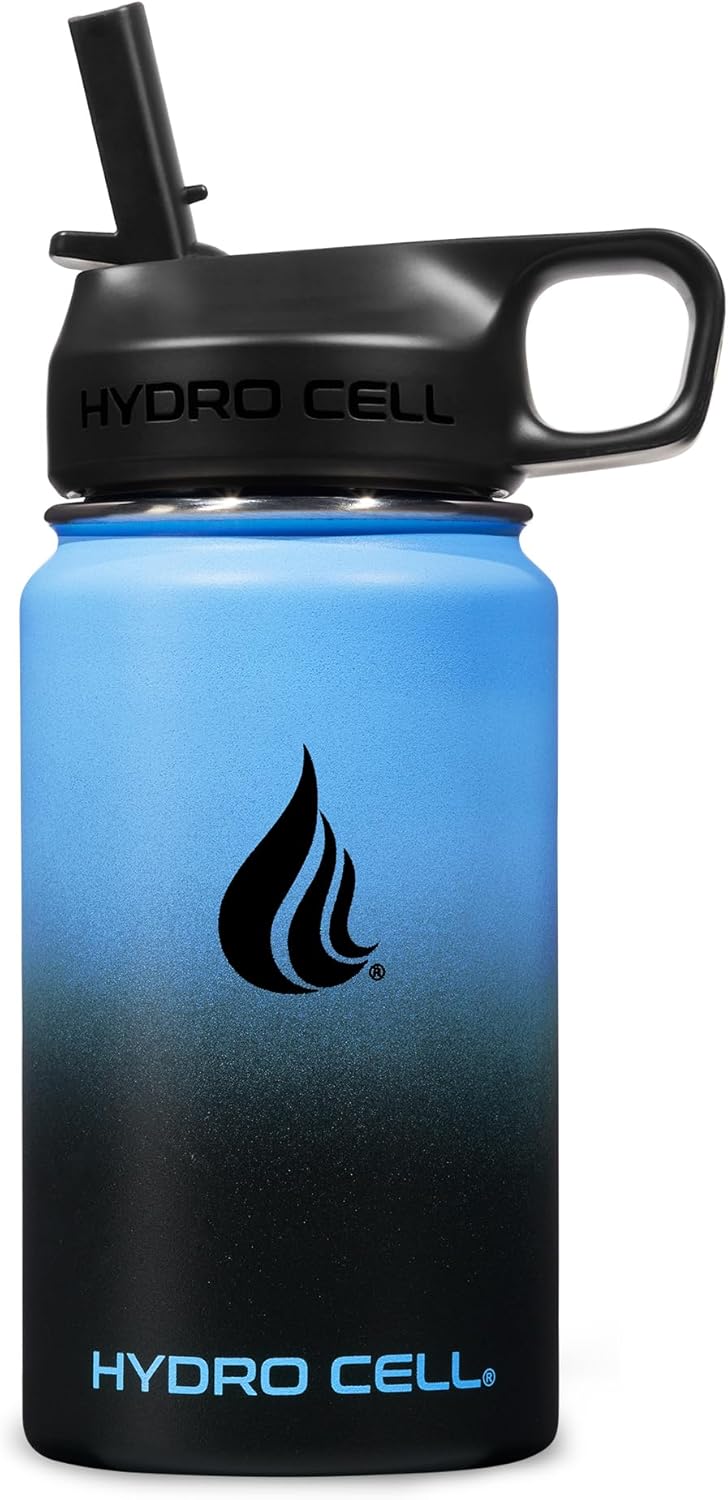 HYDRO CELL Stainless Steel Insulated Water Bottle with Straw - For Cold & Hot Drinks - Metal Vacuum Flask with Screw Cap and Modern Leakproof Sport Thermos for Adults (Neon 18oz)