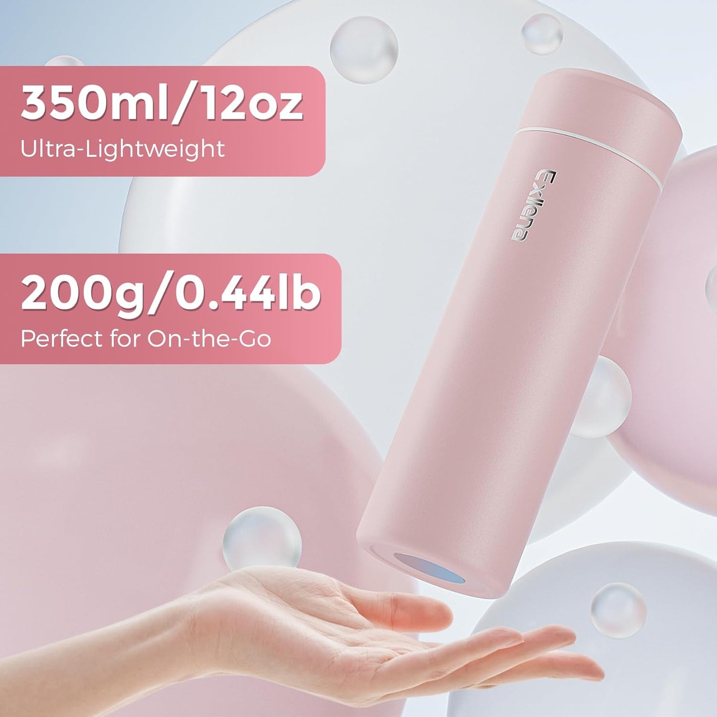 【Upgraded】Exllena Small Insulated Water Bottle 12 oz/350ml– Mini Insulated Water Bottle for Hot & Cold Drinks, Perfect Small Water Bottle for Travel, Purse...(Greyish Blue)