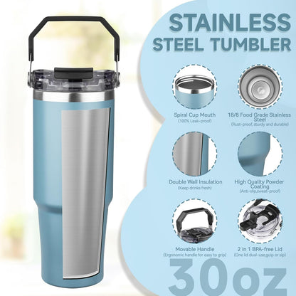 30oz Tumbler with Handle and Flip Straw Lid Double Wall Insulated Travel Coffee Mug Stainless Steel Vacuum Insulated Coffee Tumbler Cup for Hot and Cold Beverages,Leak-proof&BPA-free (30oz,Black)