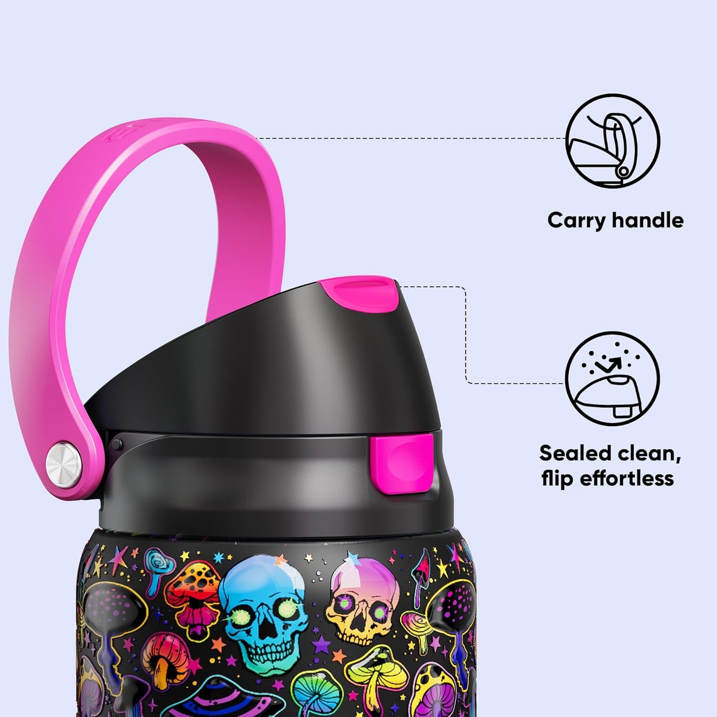 ENCOOL Leakproof Insulated Water Bottle with Straw Dual-Sip Water Bottle Bag-Safe Design for Work, Commute & Gym – Keeps Drinks Cold All Day, 24 oz, Lemonade Pink - Colors B