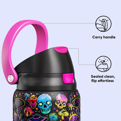 ENCOOL Leakproof Insulated Water Bottle with Straw Dual-Sip Water Bottle Bag-Safe Design for Work, Commute & Gym – Keeps Drinks Cold All Day, 24 oz, Lemonade Pink - Colors B