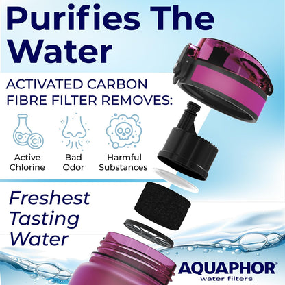 Nakii Filtered Water Bottle, Leakproof, BPA-Free, Motivational Markings, Travel, Everyday Use. 40-Gallon Filter, Replaces 300 Plastic Water Bottles. Includes 1 Filter, 22 FL Oz, Grey by Aquaphor