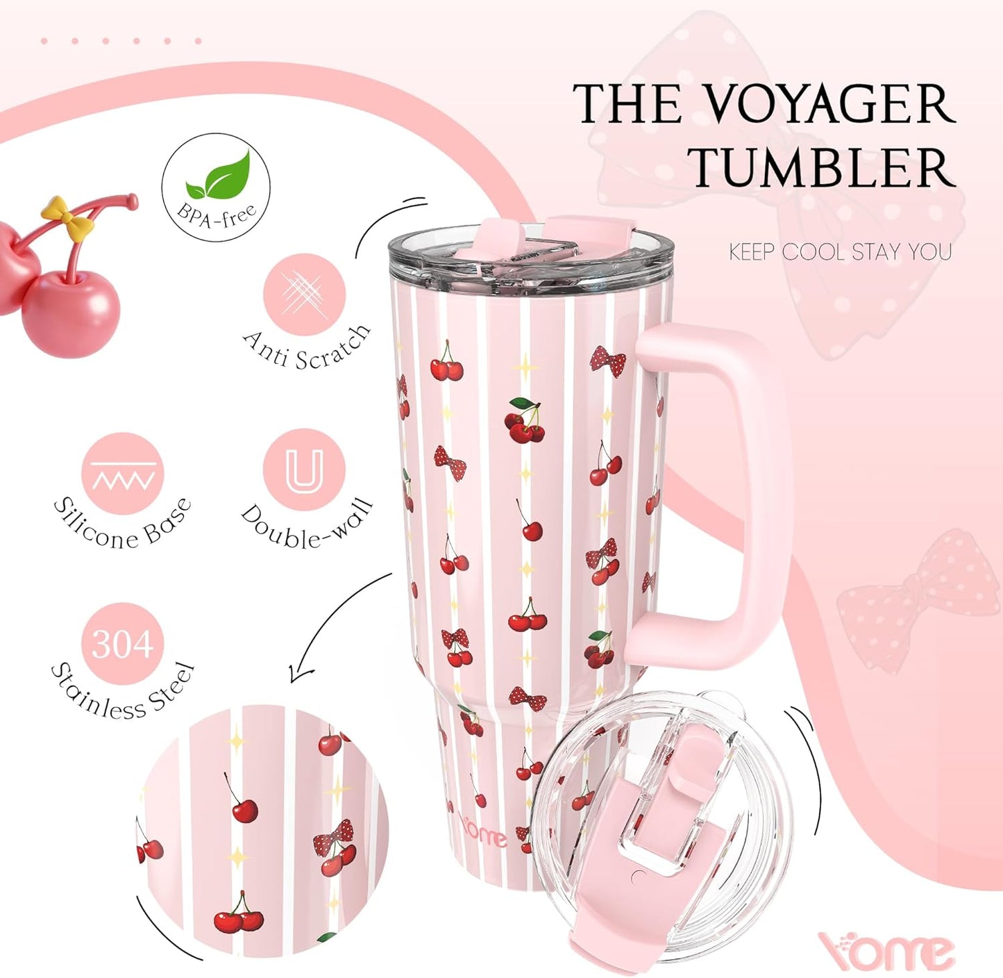 YOME 40oz Nurse Tumbler with Handle and Flip Straw | Stainless Steel Insulated Water Bottle | Keeps Drinks Cold | Dishwasher Safe | Cupholder Friendly | Gift Gym Travel Yoga