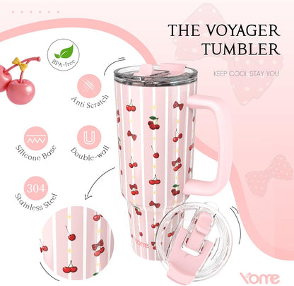 YOME 40oz Nurse Tumbler with Handle and Flip Straw | Stainless Steel Insulated Water Bottle | Keeps Drinks Cold | Dishwasher Safe | Cupholder Friendly | Gift Gym Travel Yoga
