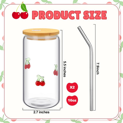 Honeydak 2 Pcs Icon Juice Glass Tumbler with Lid & Straw - 18 oz Cloud and Sun Icon Can Shape Glass Cups Coffee Juice Beer Soda Drinking Cup for Summer Halloween Christmas Party Supplies Gift