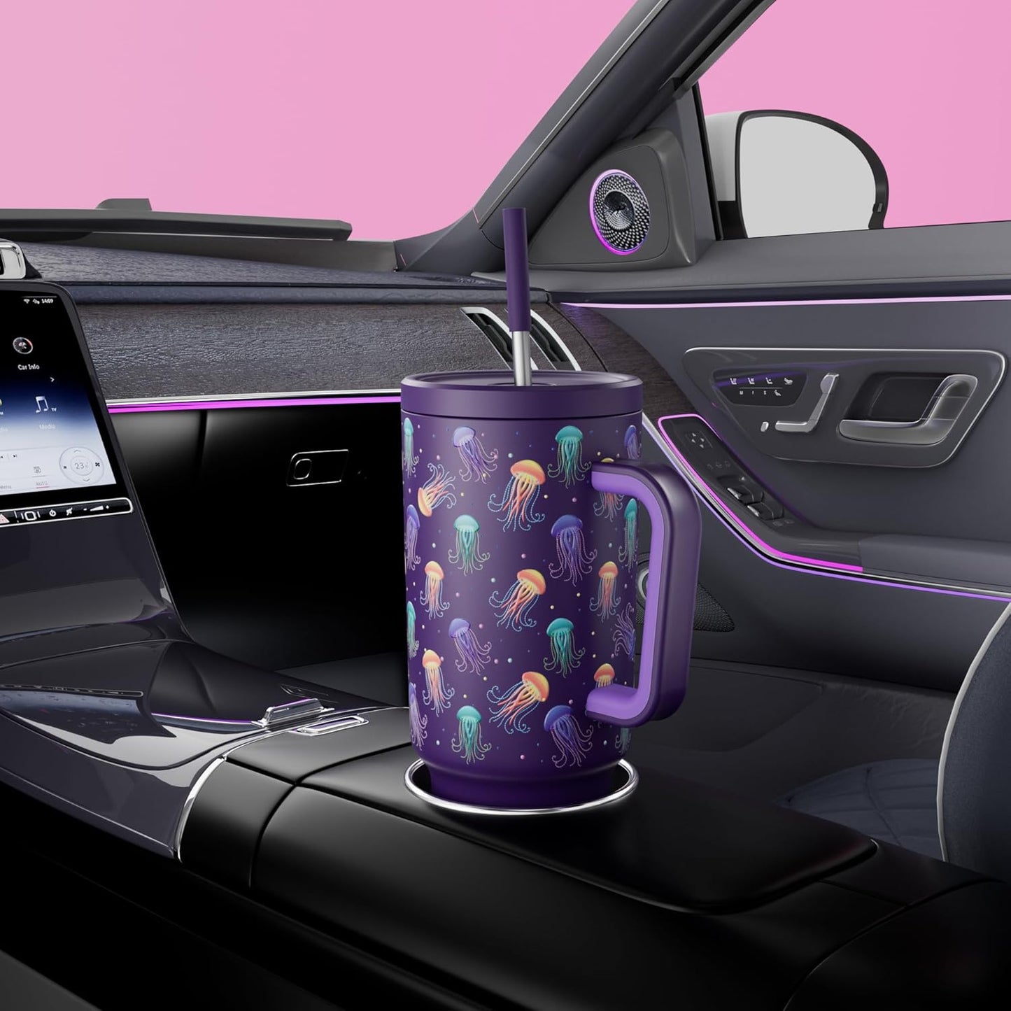 Meoky 40 oz Tumbler with Handle and Straw: Stainless Steel Insulated Tumbler with Lid and Straw - 100% Leak Proof Tumbler for Car Cup Holders - Travelers Commuters Workers, Pink