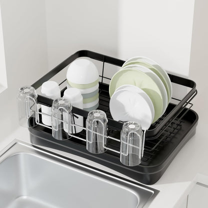 12 Inch Stainless Steel Cup Drying Rack with 4 Hooks, Kitchen Mug Holder Organizer for Glasses, Baby Bottles, Travel Mugs, Dishwasher Safe Kitchen Drainage Basket
