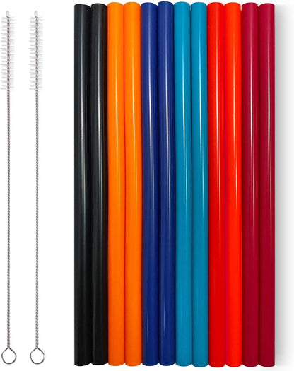 Reusable Silicone Drinking Straws, 12 Pcs Eco Friendly Silicone Straws 2 cleaning Brushes,for 30oz and 20oz Tumblers, Rtic,Yeti, Ozark, (Two-tone Dot, 10 inches)