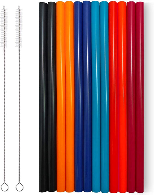Reusable Silicone Drinking Straws, 12 Pcs Eco Friendly Silicone Straws 2 cleaning Brushes,for 30oz and 20oz Tumblers, Rtic,Yeti, Ozark, (Two-tone Dot, 10 inches)