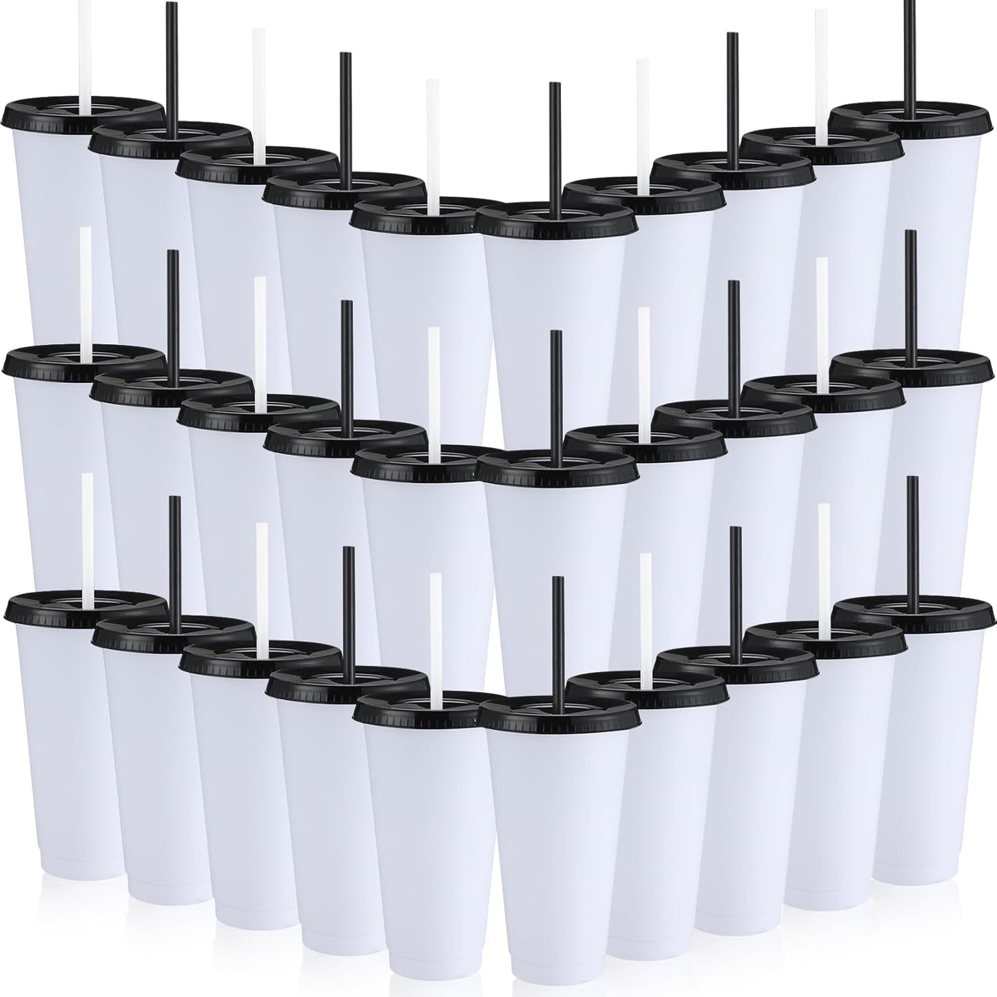 Honeydak 15 Pack Tumbler with Straw and Lid Bulk Cups for Gifts Water Bottle Iced Coffee Travel Mug Cup Reusable Plastic Tumblers for Party Birthdays 24-27 oz (Solid Color)