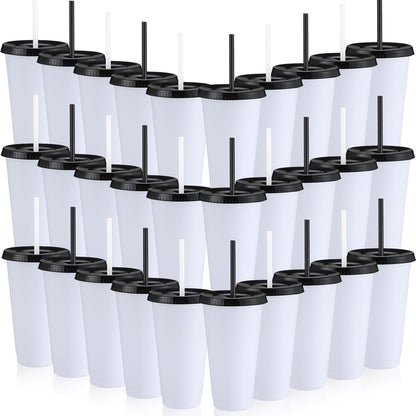 Honeydak 15 Pack Tumbler with Straw and Lid Bulk Cups for Gifts Water Bottle Iced Coffee Travel Mug Cup Reusable Plastic Tumblers for Party Birthdays 24-27 oz (Solid Color)