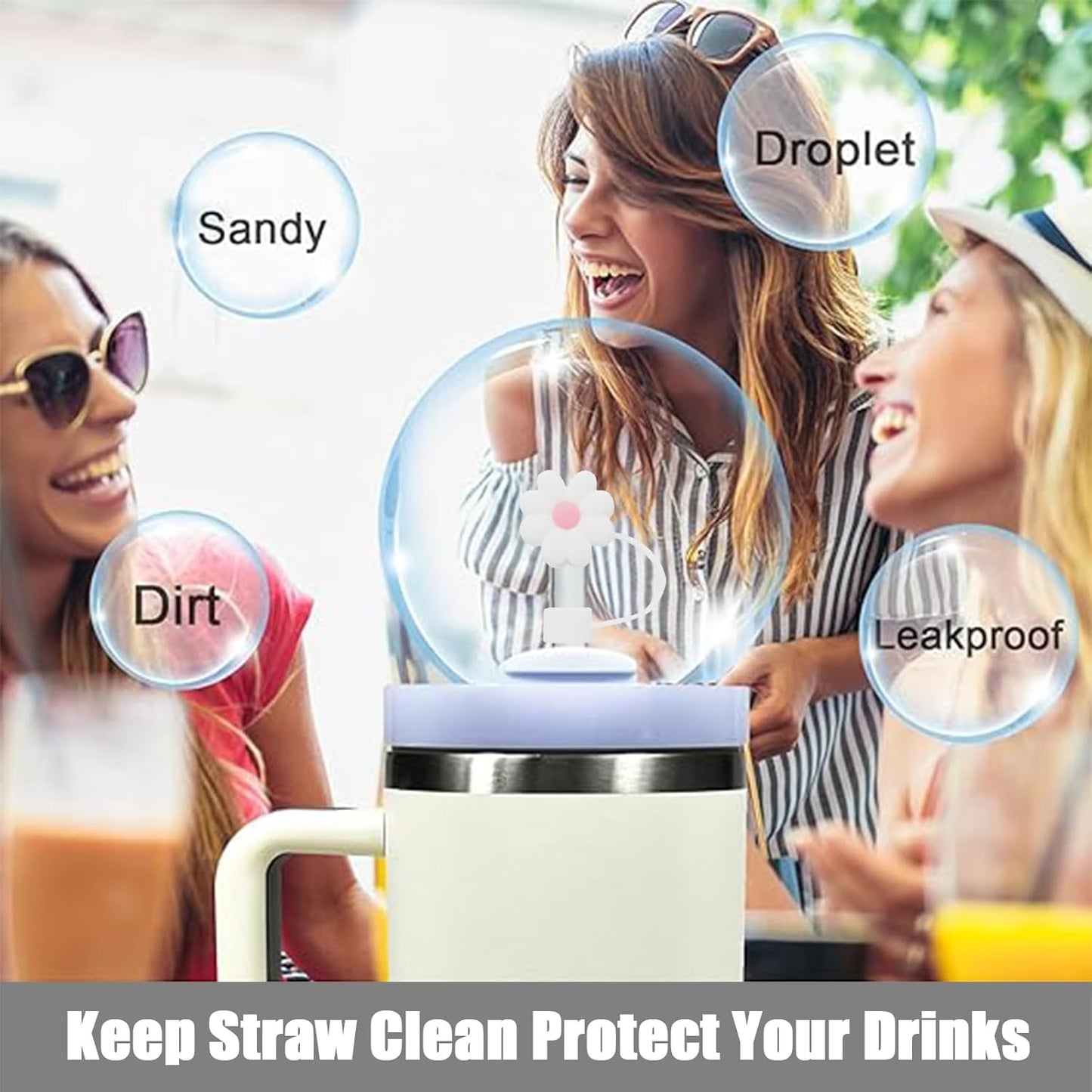 Flower Straw Covers Toppers for Stanley Cups 30&40 Oz Tumbler with Handle Accessories 4PCS Silicone Straw Caps Reusable Straws Tips Protectors for Stanley Cup 10mm 0.4in Straws,Off White