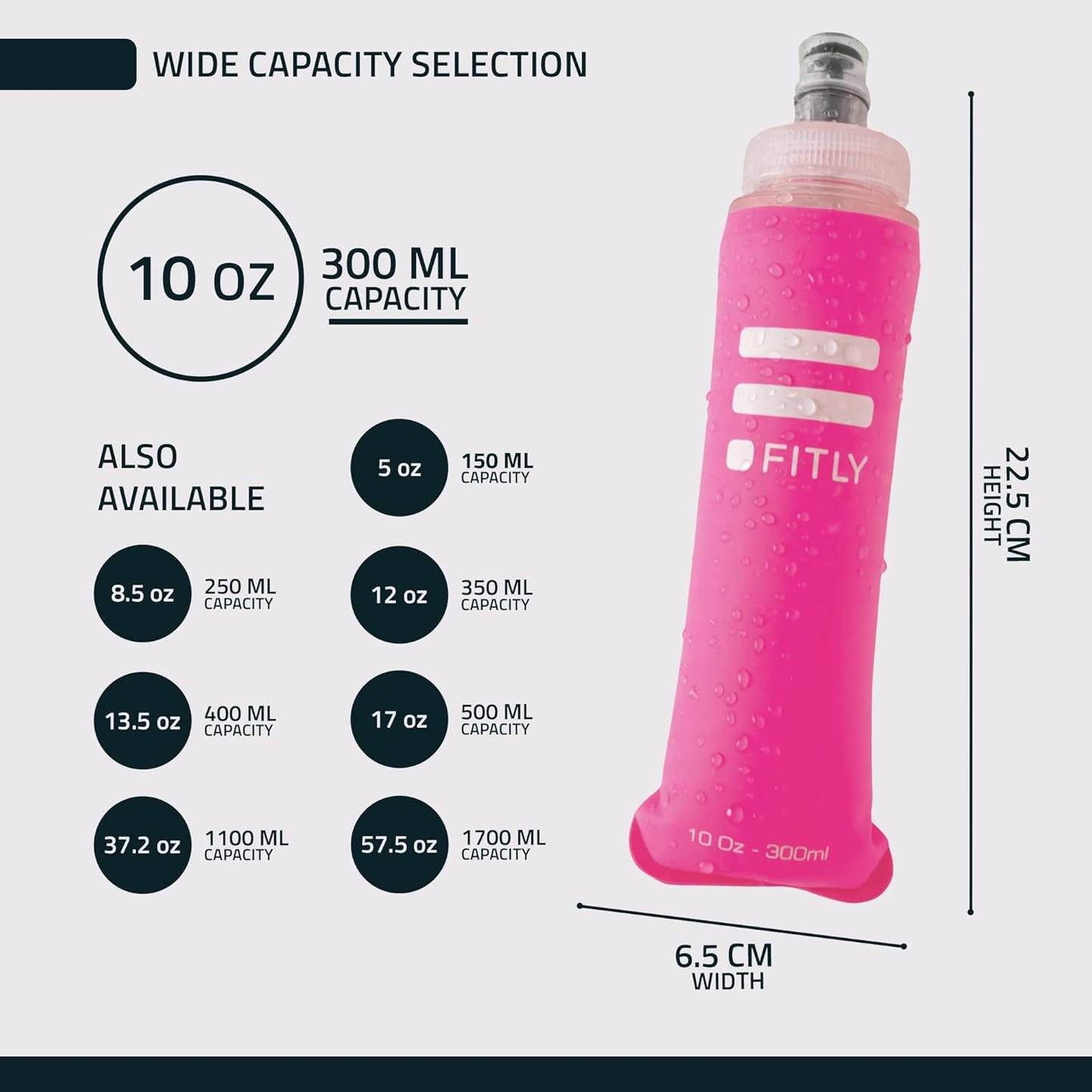 FITLY Soft Flask - Shrink As You Drink Soft Water Bottle for Hydration Pack - Folding Water Bottle Ideal for Running, Hiking, Cycling, Climbing & Rigorous Activity
