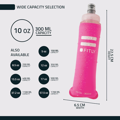 FITLY Soft Flask - Shrink As You Drink Soft Water Bottle for Hydration Pack - Folding Water Bottle Ideal for Running, Hiking, Cycling, Climbing & Rigorous Activity